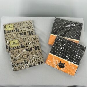 Cypress Halloween Napkins Black Cat Polka Dot Burlap Text Spooky‎ Party (4 sets)